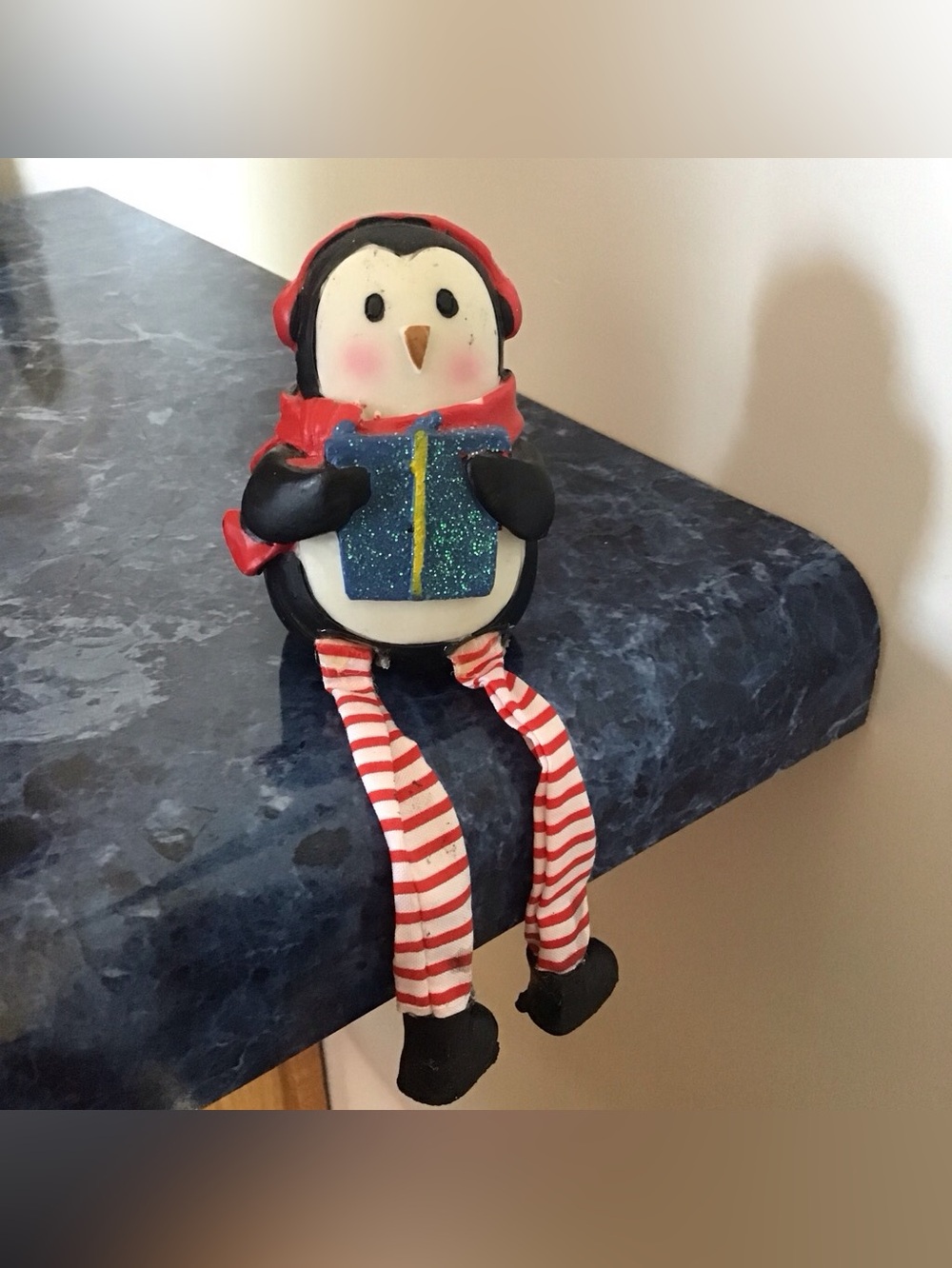 Penguin Christmas decoration Shelf Sitter striped dangle legs FLAWS Cottage Core